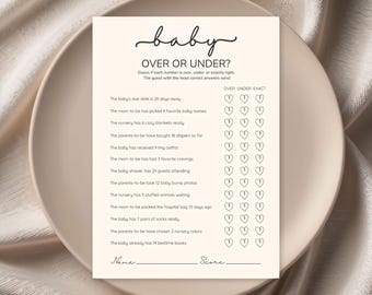 Over or Under Baby Shower Game, Editable Canva Template, Minimalist Neutral Baby Shower Game (PDF Download)