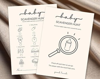 Baby Shower Scavenger Hunt Game Canva Template, Printable Baby Shower Game, Editable Party Activity