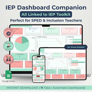IEP Dashboard: SPED Google Sheets Log - Student Goal Tracker, Behavior, Support, Progress (Digital Download)