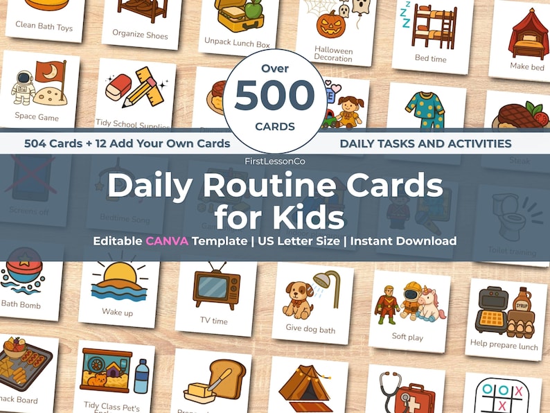 Daily Routine Flashcards for Kids: Visual Schedule, Chores (digital ...