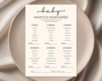 What's in Your Purse Game Baby Shower, Printable Purse Game, Baby Shower Games, Editable Canva Template