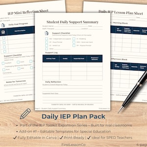 Daily IEP Plan Templates: Editable SPED Forms (Printable PDF)