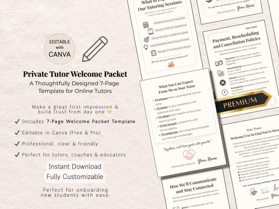 Private Tutor Welcome Packet: Editable Student Onboarding Kit (Canva Template Digital Download