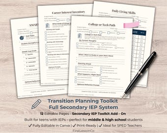 IEP Transition Planning Toolkit: Life Skills, Goal Setting - SPED (Canva Template / PDF)