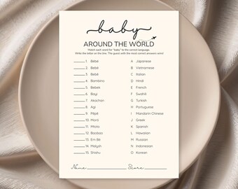 Baby Around the World Game, Printable Baby Shower Game, Gender Neutral Shower Activity, Canva  Template