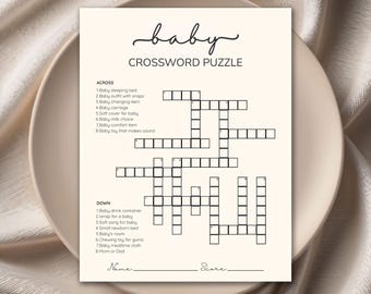 Baby Shower Crossword Puzzle Game, Minimalist Neutral Activity (PDF Download)