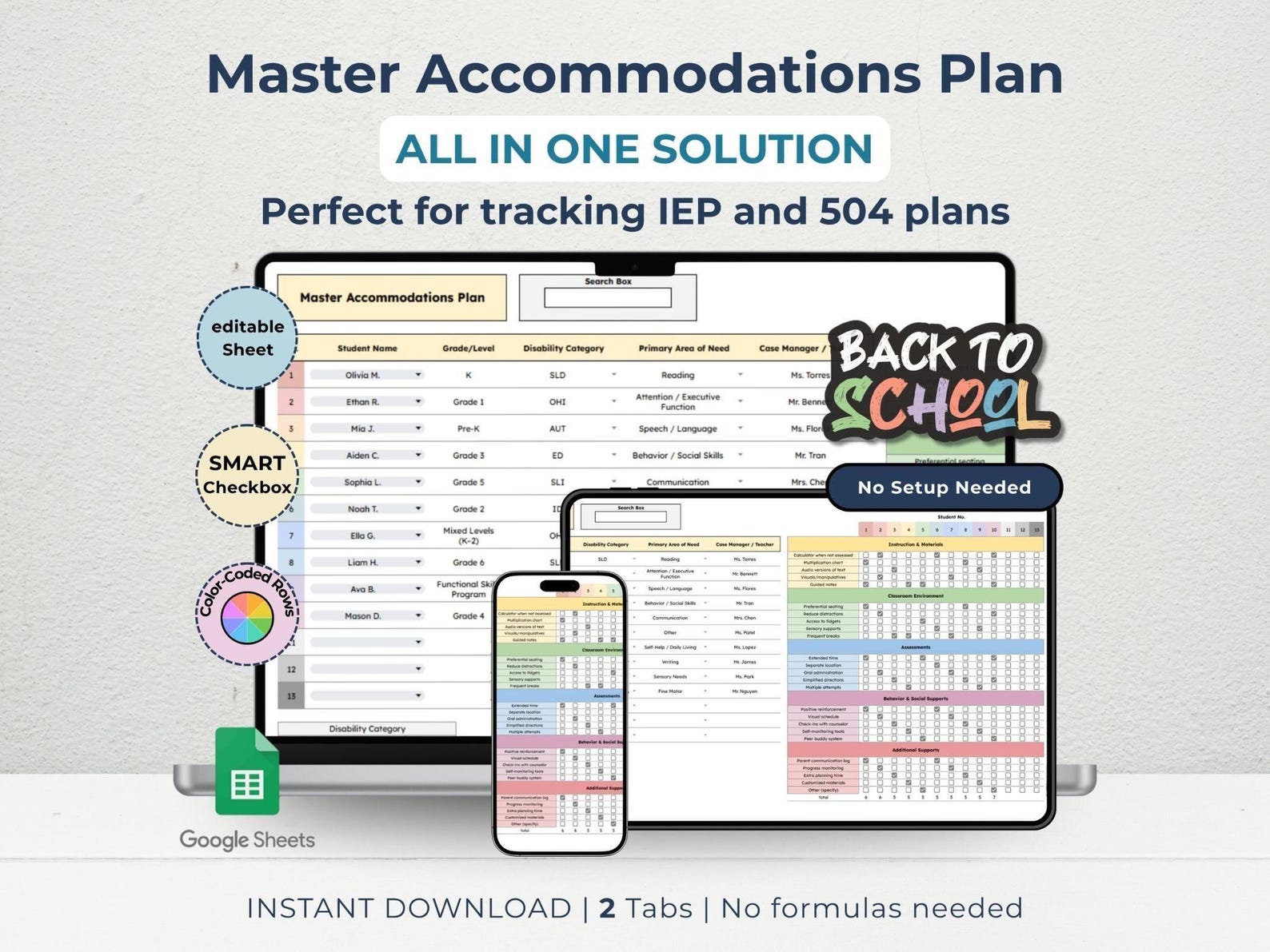 IEP 504 Accommodation Tracker: Special Education Plan Log (google ...