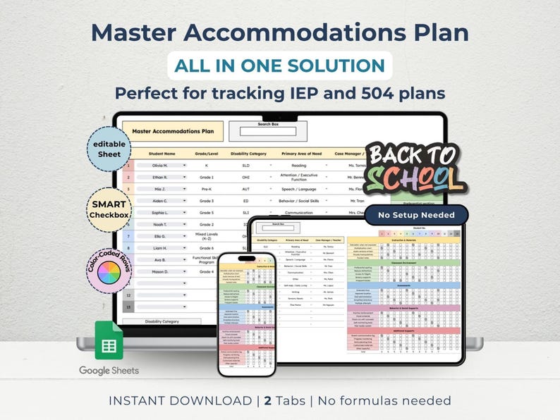 IEP 504 Accommodation Tracker: Special Education Plan Log (google ...