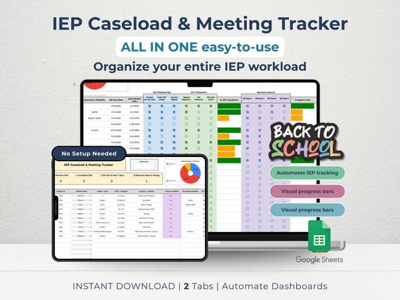 IEP Caseload Tracker & Meeting Log for SPED Teachers | Visual Student Checklist Dashboard | Google Sheets