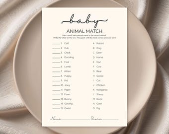 Baby Animal Match Game, Baby Shower Animal Matching Game Printable, Editable Canva Template, Instant Download