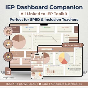 IEP Dashboard: SPED Google Sheets Log - Student Goal Tracker, Behavior, Support, Progress (Digital Download)
