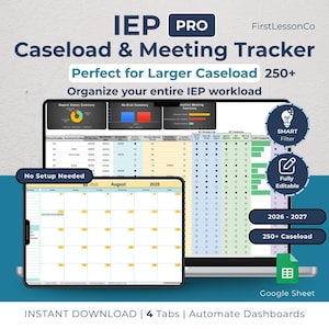 IEP Caseload Tracker PRO for Special Education | Google Sheets SPED Tracker | Re-Eval & Transition | Large Caseload updated(250+ Students)