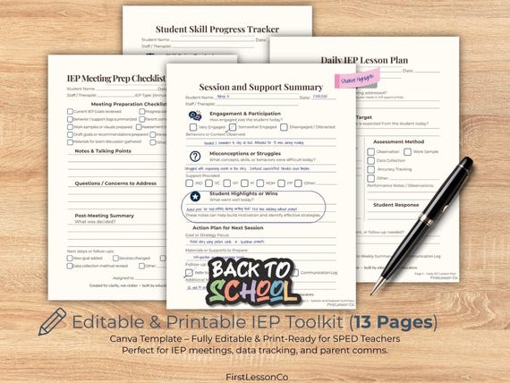 Special Education Planner: IEP Goal Tracker, SPED Teacher Toolkit (Editable Canva, Printable PDF)