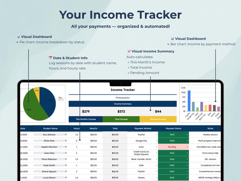 Tutor Tracker Tutor Planner & Student Tracker: Google Sheets Planner, Monthly ...