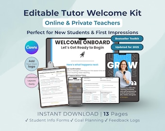 Tutor Welcome Kit: Editable Onboarding Forms & Student Tracker (Canva Template, Printable PDF)