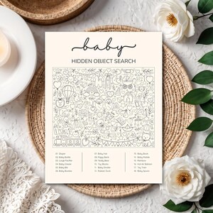 Gender Neutral Baby Shower Hidden Object Game, Printable Baby Search Game, Can You Find Baby Shower Activity