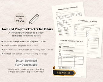 Tutor Session Summary Template: Goal Tracker & Weekly Notes (Canva Editable, Digital Download)