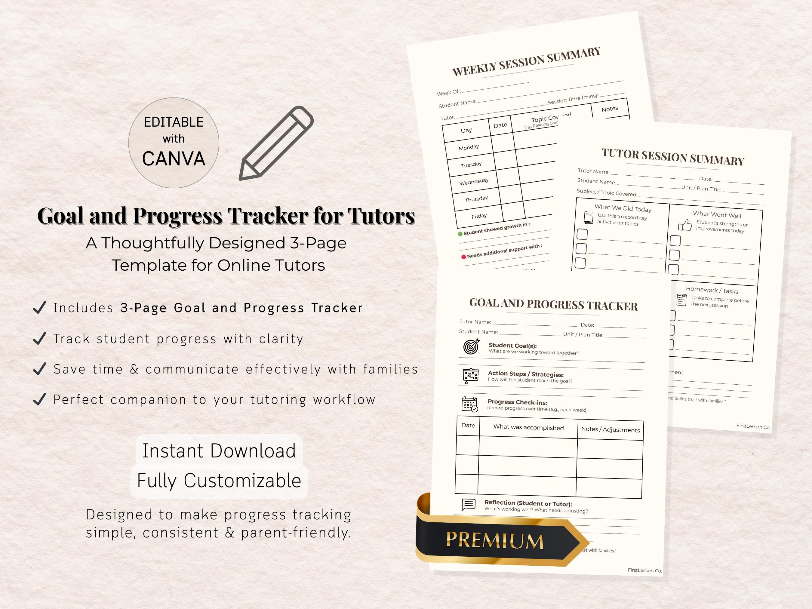 Tutor Notes Tutor Session Summary Template: Goal Tracker & Weekly Notes (canva ...