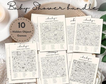 Baby Shower Hidden Object Games Bundle, 10 Printable Seek and Find Games, Baby Shower Activity Pack PDF