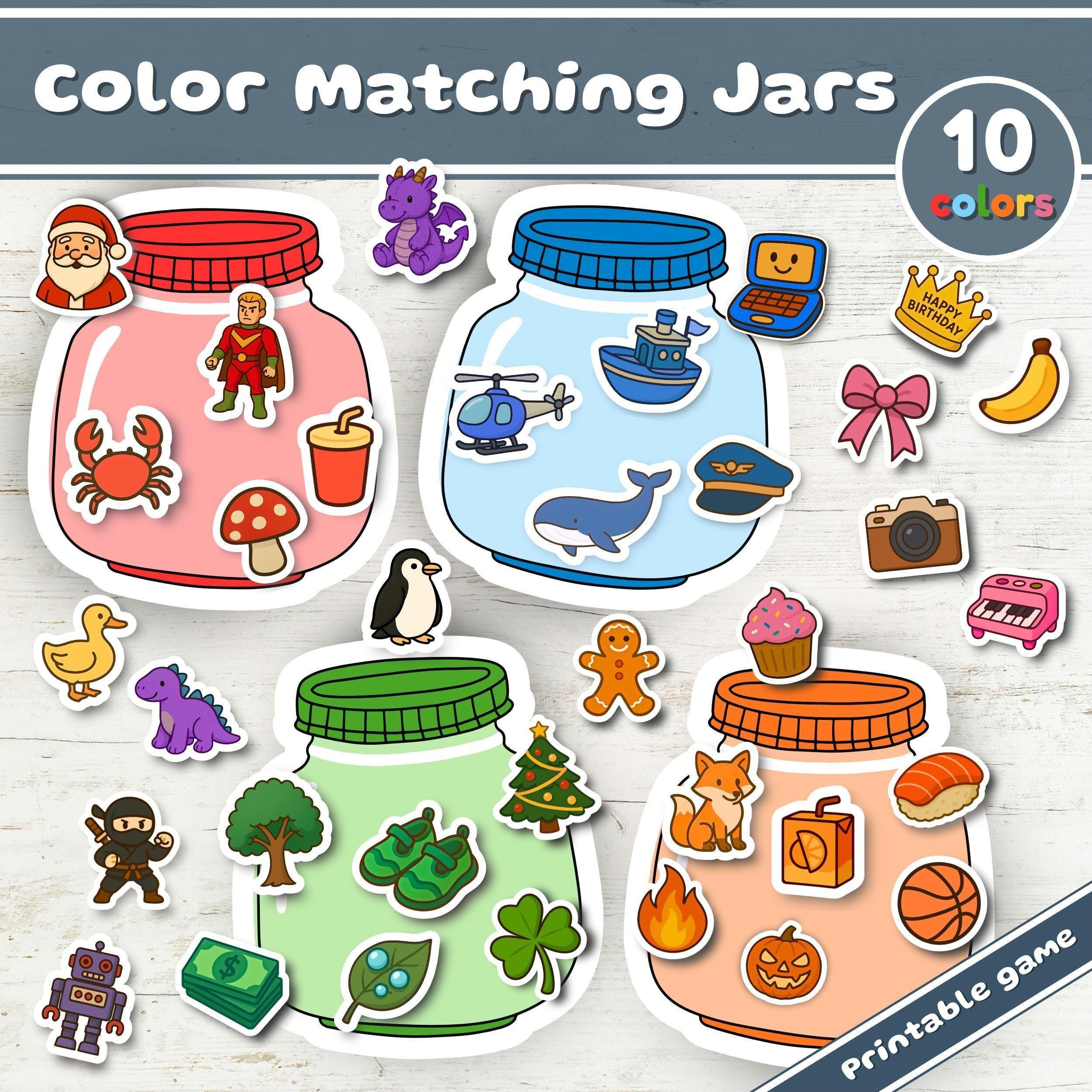 Matching Color Jars Color Matching Jars Game: Printable Sorting Activity, Preschool ...