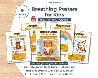 Pósters de respiración consciente para niños: Rincón de la calma, decoración del aula, alivio de la ansiedad (Descarga PDF)