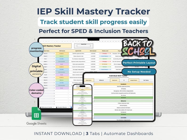 IEP Skill Mastery Tracker: SPED Student Progress Log (printable ...