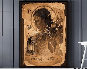 Póster de Frankenstein, Póster de la película Frankenstein 2025, Regalos de Navidad, Arte gótico para pared, Decoración de película de terror, Póster de arte oscuro