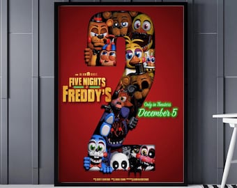 Póster de Five Nights at Freddy's 2, arte mural de la película FNAF 2025, impresión animatrónica de Freddy Fazbear, decoración de sala de juegos de terror, póster de fan de FNAF 2