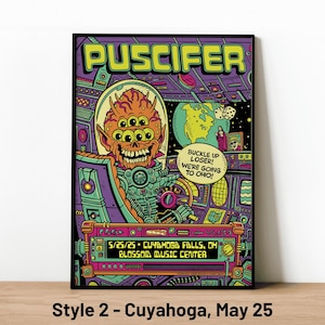 Pósters del concierto de Sessanta, póster del Centro Musical Sessanta Blossom de Cuyahoga Falls, pósters de Puscifer, póster de Primus, póster de A Perfect Circle