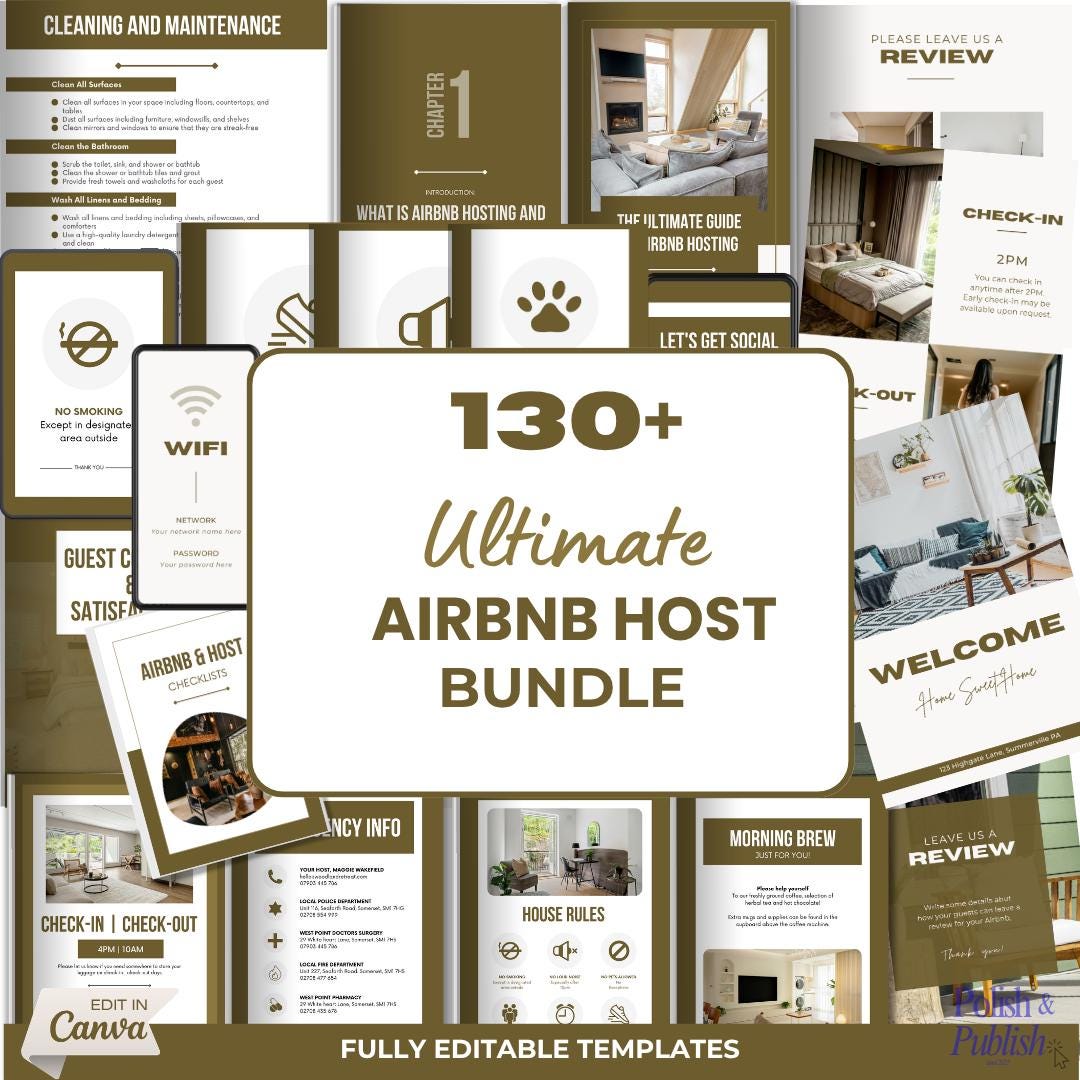 Cozy Airbnb Bundle Template | Editable Airbnb Signs | Airbnb Welcome ...