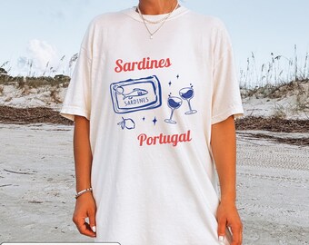 Shirt meisje sardines, shirt ingeblikte vis, shirt Portugal, vintage sardine, kustesthetiek, reisshirt, visshirt, retro grafisch T-shirt, vintage sardine