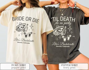 Camiseta divertida "Bride Or Die Comfort Colors": Despedida de soltera de Halloween