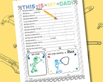 All about my Dad fill in, Kids Father's day, Printable activity, Fill in coloring page and interview,