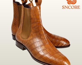 Handmade Crocodile Chelsea Boots Tan Chelsea Boots ankle boots