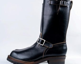 Boots half 12‑Inch Engineer Boots Premium Black Oil‑Tanned Full‑Grain Leather Handmade Nomad boots