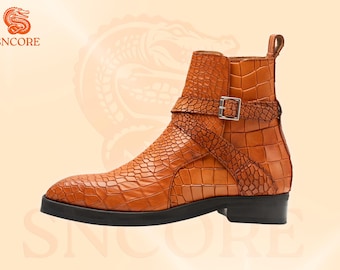 Botas Jodhpur de piel de cocodrilo hechas a mano, botas cortas de vestir para montar a caballo.