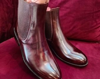Botines Chelsea de cuero hechos a mano, botines sin cordones, zapatos con brillo espejo, botines Chelsea de cordobán