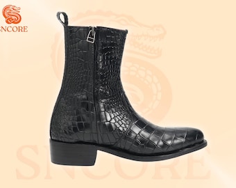 Handmade Crocodile Leather Cowboy Boots Goodyear Welted Side zip Western Style boots