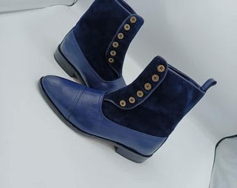 Leather Boots Button Boots Ankle Half long Boots gift for Men