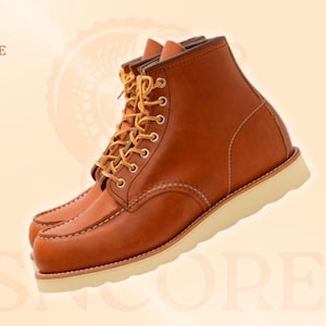 Handmade Leather Moc Toe Work Boots Half Long custom made Moc Toe Boots