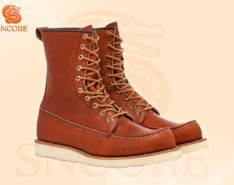 Botas de cuero con puntera de mocasín hechas a mano: botas de trabajo Goodyear Welted