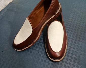 Handmade Leather shoes brown and cream loafer