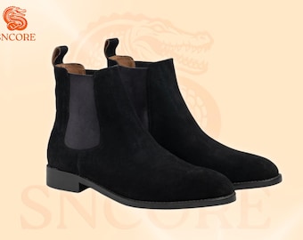 Botas Chelsea, zapatos de piel de ante, botas casuales, botas Chelsea negras hechas a mano, ideal para ocasiones especiales, regalo para hombres y mujeres, botas unisex.