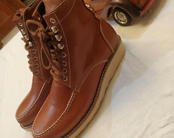 Leather Moc Toe Boots Work Boots: Goodyear Welted U shape