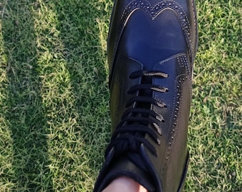 Handmade Boots Brogue Boots Officer Style Lace-Up Unisex Footwear Lather shoes