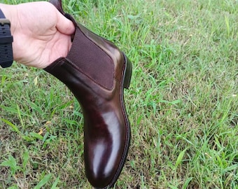 Leather Chelsea Boots Pull on Ankle Boots Mirror shine shoes Cordovan Chelsea boots