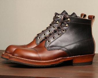 Leather Boots Dress boots lace up boots Smoke jumper boots Dress boots Two tone work boots Unique gift Men women