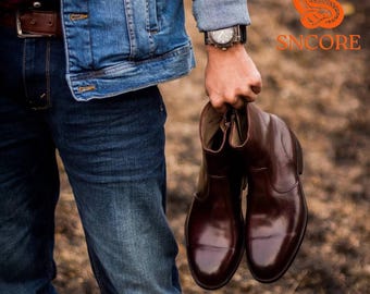 Handmade Leather Zip Up Boots, Goodyear Welted Ankle Boots