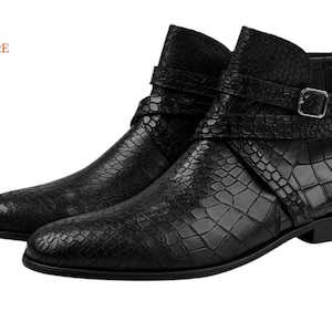 Handmade Crocodile Embossed Jodhpur Boots: Short Leather Riding Boots
