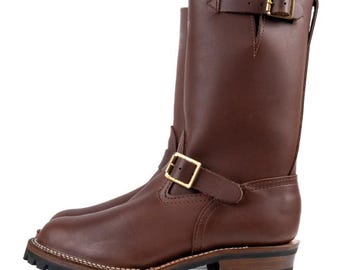 Boots half long Wesco Boss 12‑Inch Engineer Boots Premium Brown full grain  Leather Handmade Nomad boots strap boots Goodyear welted boots